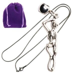 Silver Tone Skeleton Skull Pendant on Slim Chain, Edgy Skull Necklace